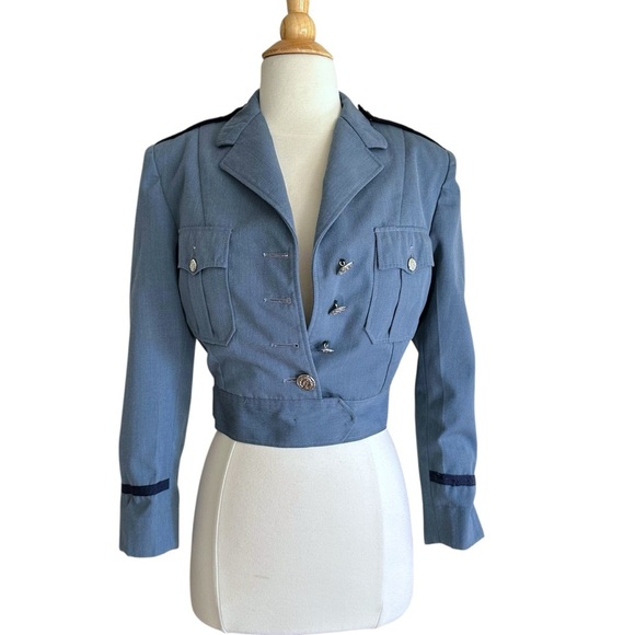Vintage Somes Uniforms Cropped Military Jacket Blue Wool Blend Epaulet 70s/80s - Picture 2 of 15